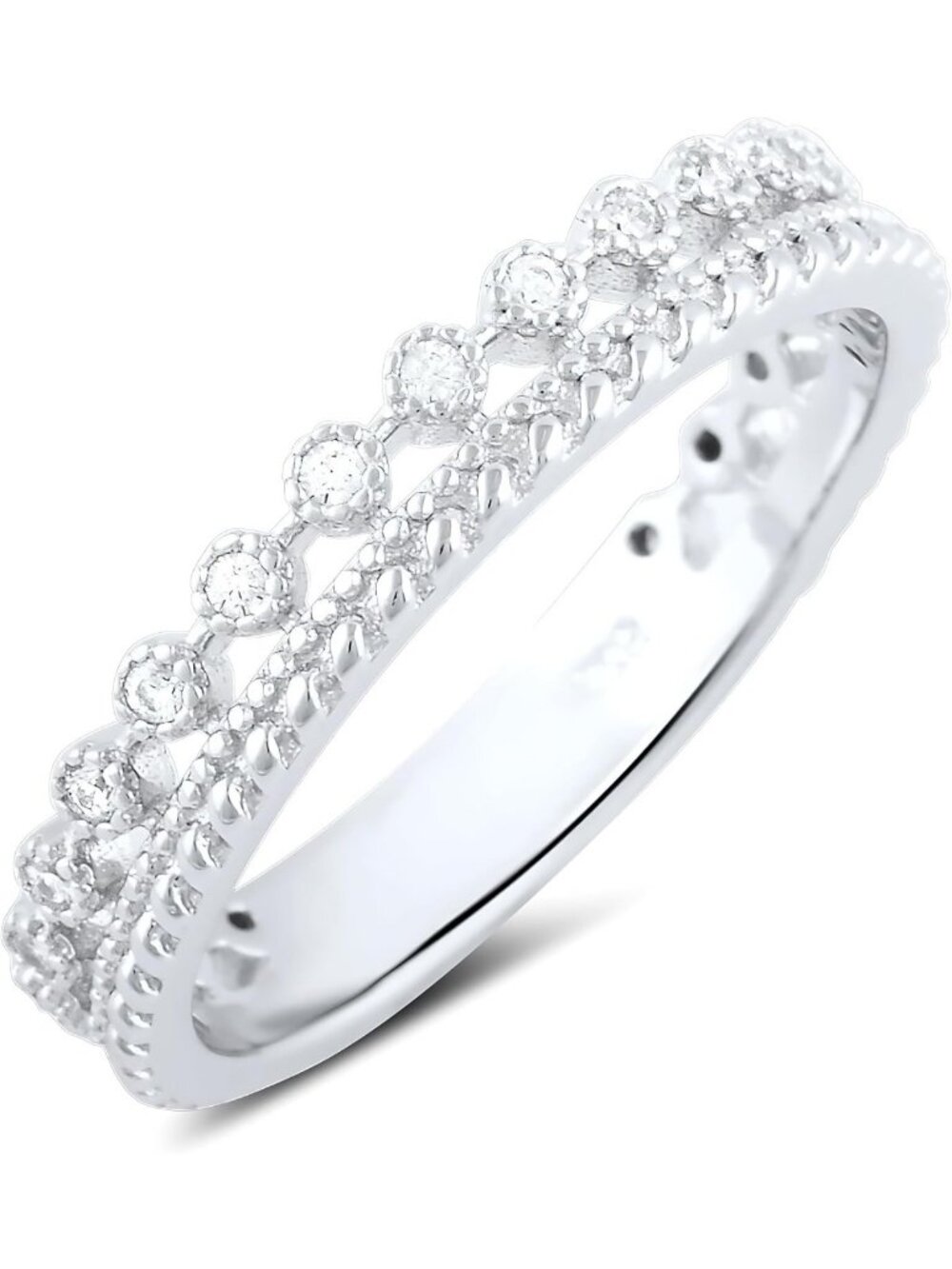Double Row Sterling Silver CZ Eternity Band Ring for Women - Stackable & Stylish